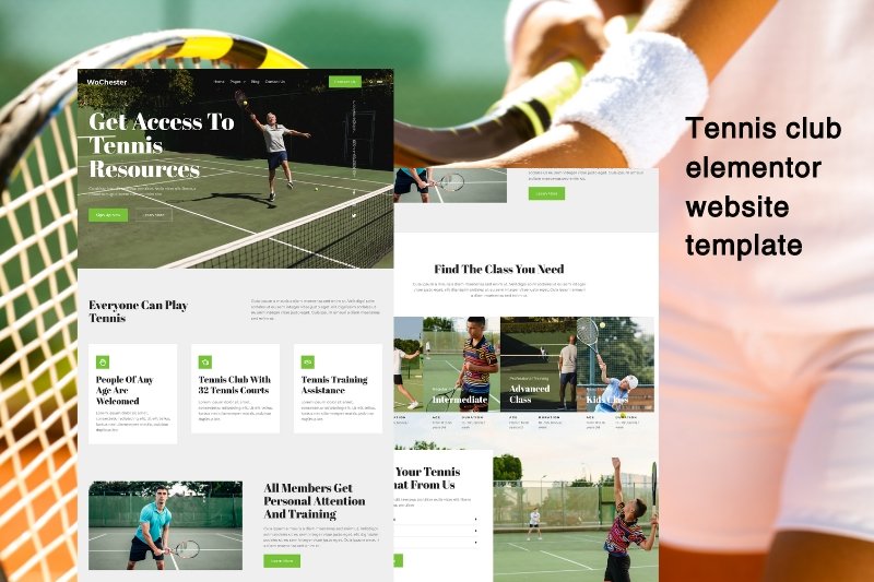 Tennis club elementor website template