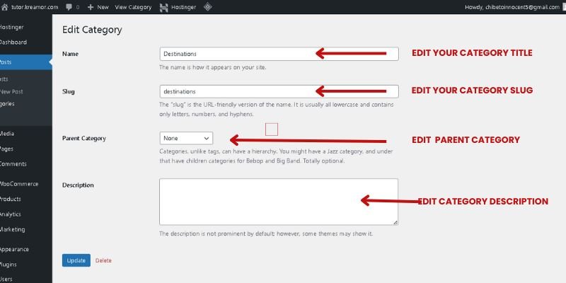 How to edit a category in wordpress